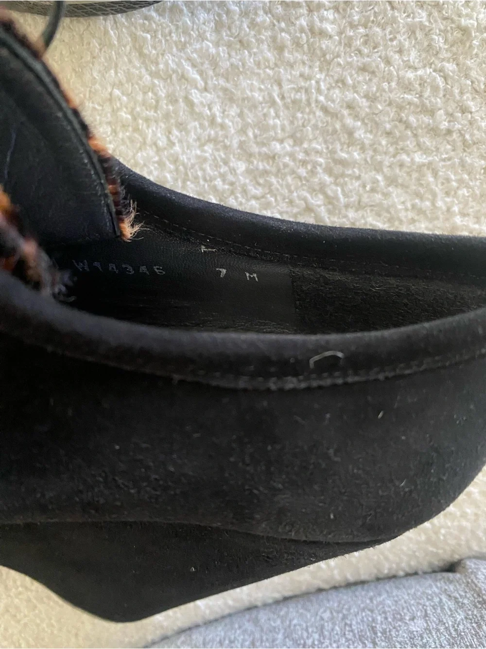 Stuart Weitzman Black Suede Platform Wedges with Leopard Accent